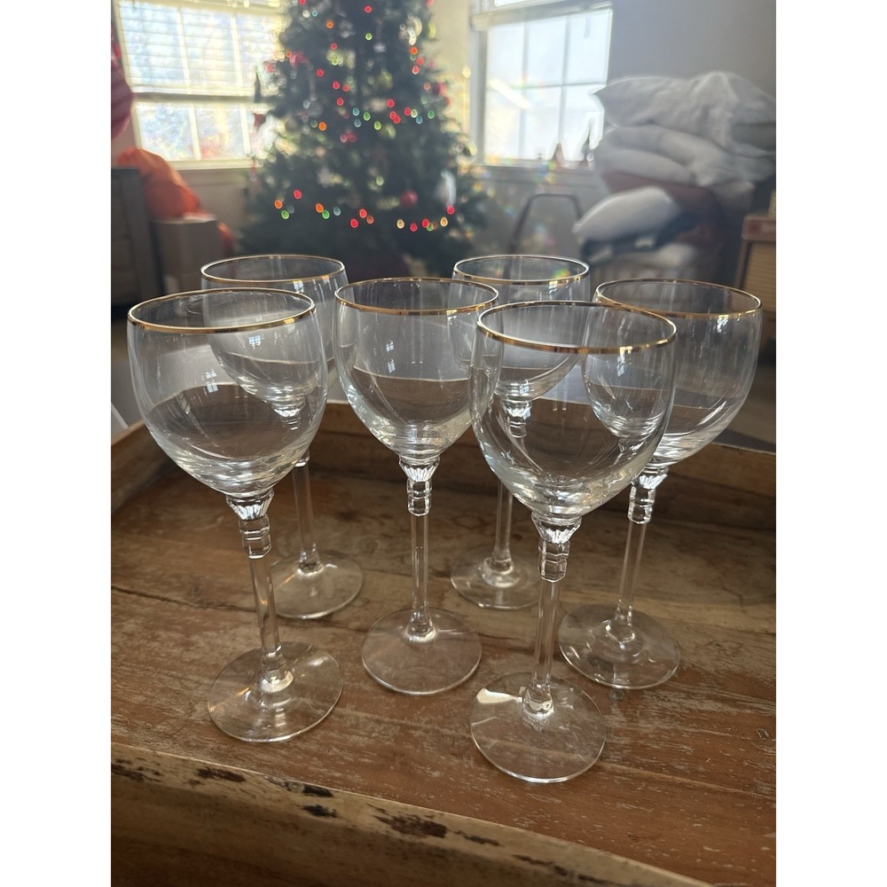 VTG Lennox Phoenix Gold Rim Crystal Wine Glasses Set of 6  ELEGANT MINT